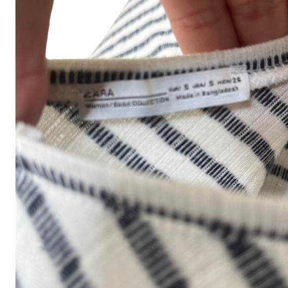 Zara Woman basic gray white stripe knit tunic scoop vneck back small - Picture 3 of 3